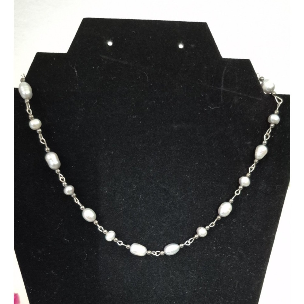 Silver tone Gray Fresh Water Pearl 17" Necklace Barrel Clasp
